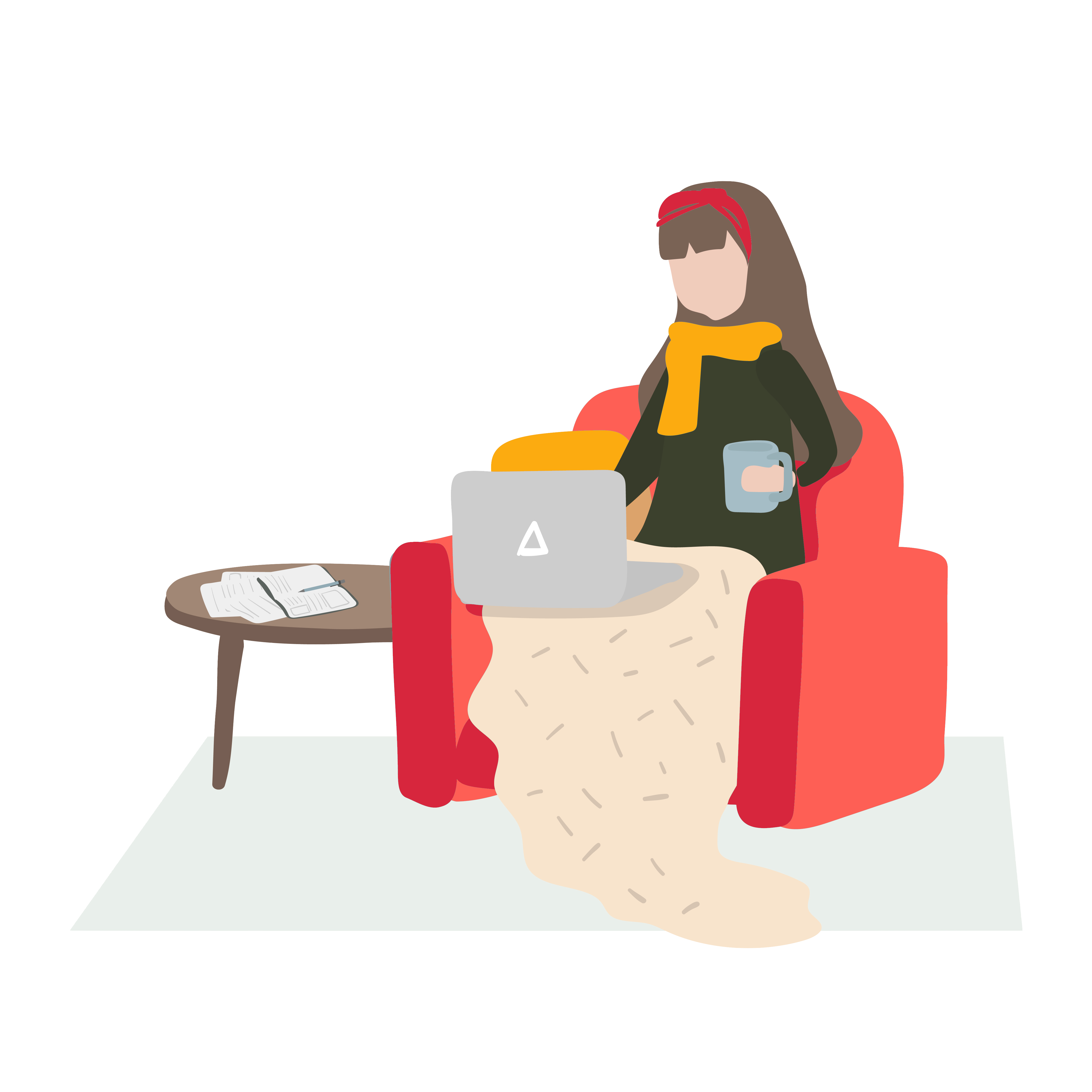 illustration of woman sitting in armchair with laptop
