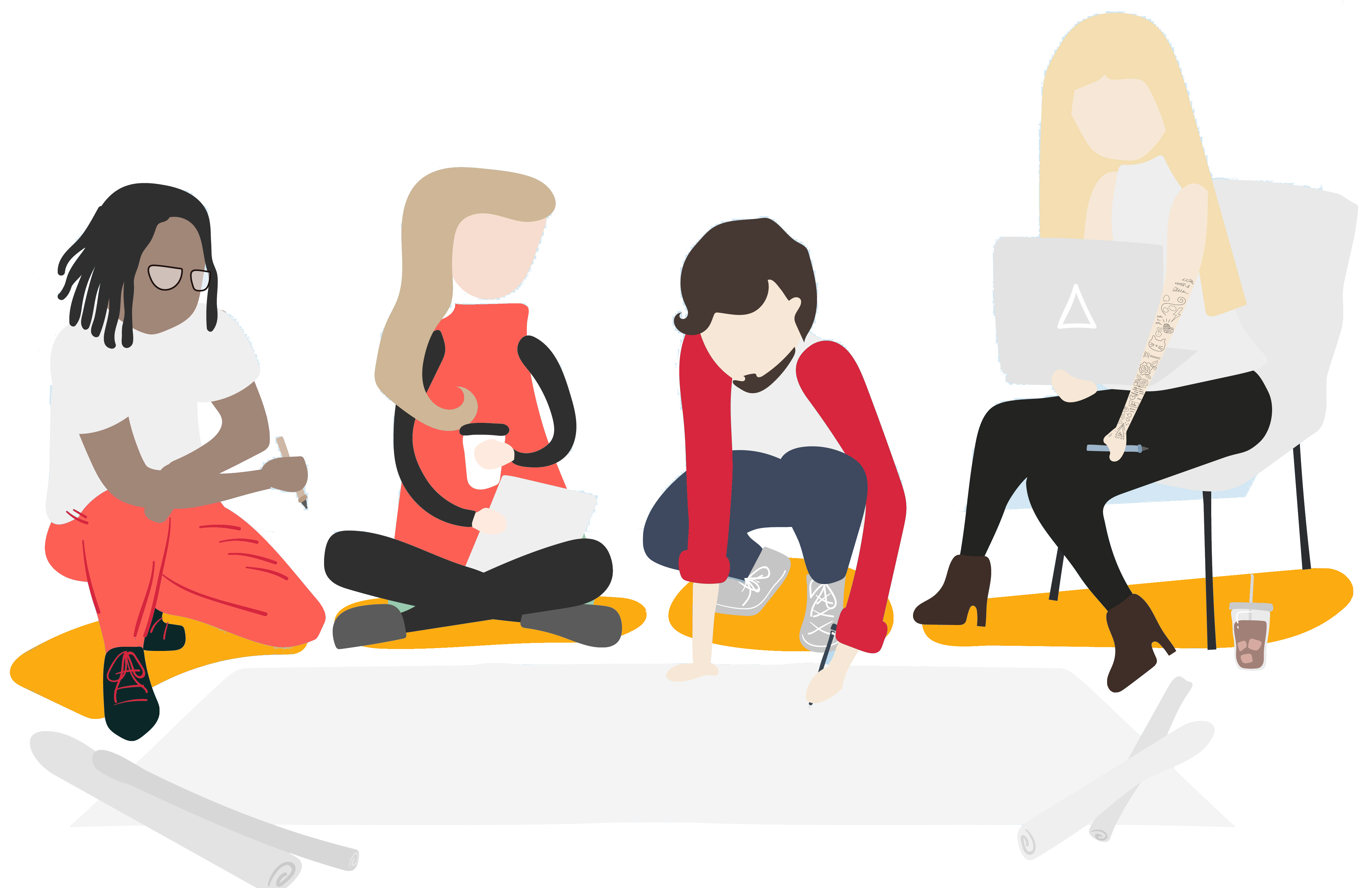 illustration of people sitting in group on the floor